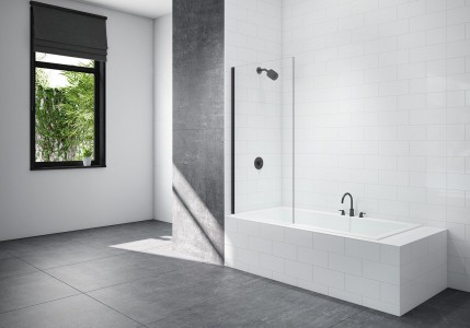 MERLYN - BLKMB0 Matt Black Fixed Square Bathscreen 800X1500mm