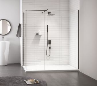 MERLYN - BLKSW800 Matt Black Frameless 800mm Showerwall Wetroom Panel