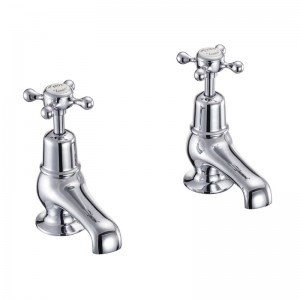 Burlington CL1 Claremont Cloakroom Basin Pillar Taps with 3(in) Nose Chrome with White Indicies
