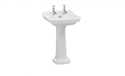 Burlington Guild Wash Basin 560mm (2 Tapholes) White (Brassware & Washstand NOT Included) [GU0562SCW]