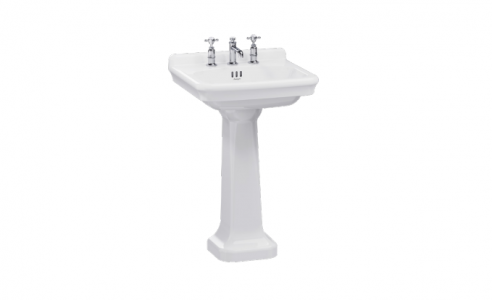 Burlington Guild Wash Basin 560mm (3 Tapholes) White (Brassware & Washstand NOT Included) [GU0563SCW]