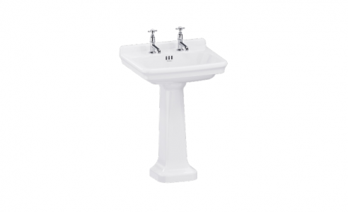 Burlington Guild Wash Basin 620mm (2 Tapholes) White (Brassware & Washstand NOT Included) [GU0622SCW]