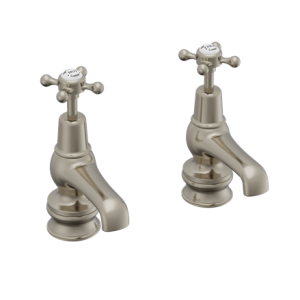 Burlington Claremont Regent Basin Pillar Taps 3 inch Nose (2 Tapholes) Brushed Nickel [CLR1QTBNKL]