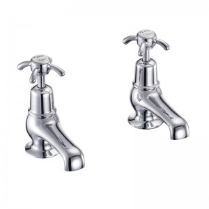 Burlington AN1QT Anglesey Quarter Turn Cloakroom Basin Pillar Taps Chrome with White Indicies