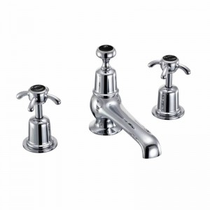 Burlington AN12BLA Anglesey 3 Taphole Basin Mixer with Pop-Up Waste Chrome (Black Indicies)