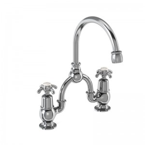Burlington AN27MED Anglesey Bridge Basin Mixer with Curved Spout (200mm Tap Centre) Chrome (Medici Indicies)