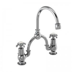 Burlington AN28MED Anglesey Bridge Basin Mixer with Curved Spout (230mm Tap Centre) Chrome (Medici Indicies)