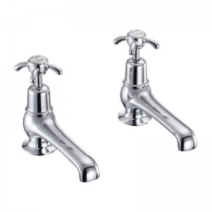 Burlington AN3 Anglesey Bath Pillar Taps Chrome (White Indicies)