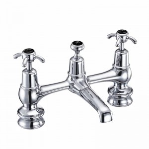 Burlington ANR10BLA Anglesey Regent Bridge Basin Mixer with Plug & Chain Waste & Swivel Spout Chrome (Matt Black Indicies)