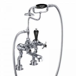 Burlington ANR15BLA Anglesey Regent Deck Mounted Bath Shower Mixer with S Adjuster Chrome (Black Indicies)