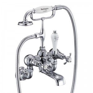 Burlington ANR17 Anglesey Regent Wall Mounted Bath Shower Mixer with S Adjuster Chrome (White Indicies)