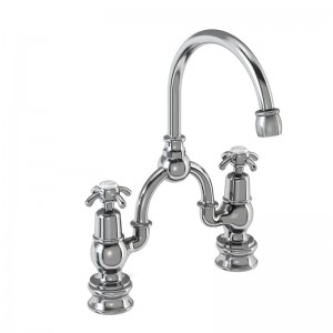 Burlington ANR27 Anglesey Regent Bridge Basin Mixer with Curved Spout (200mm Tap Centre) Chrome (White Indicies)