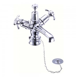 Burlington ANR5 Anglesey Regent Monobloc Basin Mixer Chrome inc. Plug & Chain with High Central Indice (White)
