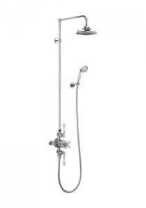 Burlington BAF3S Avon Thermostatic Exposed Shower Valve 2 Outlet with Rigid Riser Swivel Shower Arm Handset & Hose Chrome/White (Shower Head NOT Included)