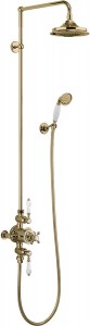 Burlington BAF3SGOLD Avon Thermostatic Exposed Shower Valve 2 Outlet with Rigid Riser Swivel Shower Arm Handset & Hose Gold/White (Shower Head NOT Included)