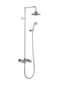 Burlington BEF2S Eden Thermostatic Exposed Shower Bar Valve 2 Outlet with Rigid Riser Swivel Shower Arm Handset & Hose Chrome/White (Shower Head NOT Included)