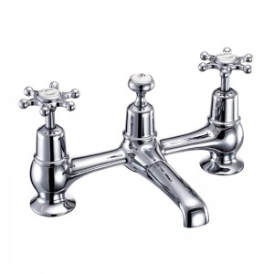 Burlington BI10 Birkenhead Bridge Basin Mixer with Plug & Chain Waste & Swivel Spout Chrome (White Indicies)