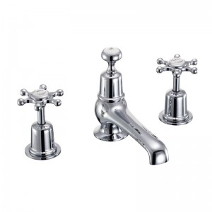 Burlington BI29 Birkenhead Thermostatic 3 Taphole Basin Mixer with Pop-Up Waste Chrome (White Indicies)