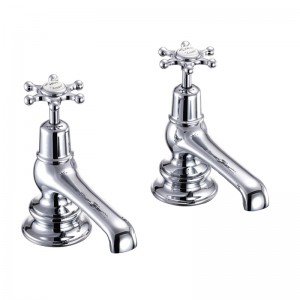 Burlington BIR3 Birkenhead Regent Bath Pillar Taps Chrome (White Indicies)