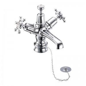 Burlington BIR5 Birkenhead Regent Basin Mixer Chrome inc. Plug & Chain with High Central Indice (White)