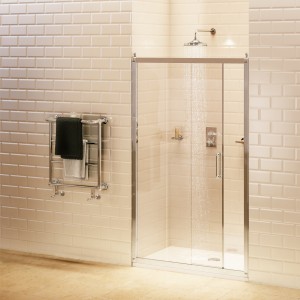 Burlington C8S Sliding Shower Door 1400mm Soft Close for Alcove & Corner Fitting Polished Aluminium (Side & In-Line Panels NOT Included)