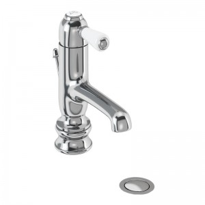 Burlington CHR20BLA Chelsea Regent Straight Spout Monobloc Basin Mixer with Pop-Up Waste Chrome & Matt Black Tap Lever