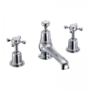 Burlington CL29 Claremont Thermostatic 3 Taphole Basin Mixer with Pop-Up Waste Chrome with White Indicies