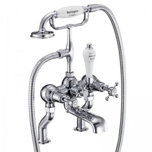 Burlington CL15 Claremont Deck Mounted Bath Shower Mixer with S Adjuster Chrome with White Indicies