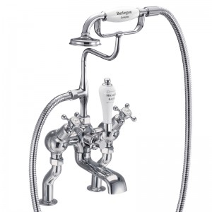 Burlington CL19 Claremont Deck Mounted Angled Bath Shower Mixer with S Adjuster Chrome with White Indicies