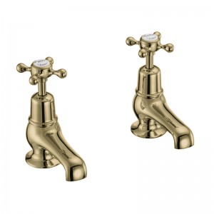 Burlington CL1QTGOLD Claremont Quarter Turn Cloakroom Basin Pillar Taps with 3(in) Nose Gold with White Indicies