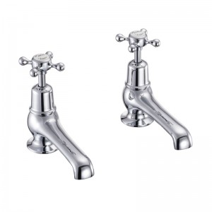 Burlington CL2QT Claremont Quarter Turn Basin Pillar Taps with 5(in) Nose Chrome with White Indicies