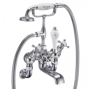 Burlington CL21 Claremont Wall Mounted Angled Bath Shower Mixer with S Adjuster Chrome with White Indicies