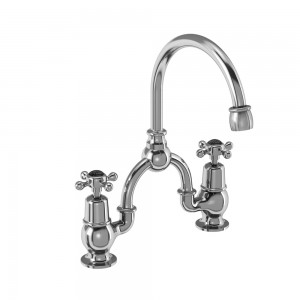 Burlington CL27BLA Claremont Bridge Basin Mixer with Curved Spout (200mm Tap Centre) Chrome with Matt Black Indicies