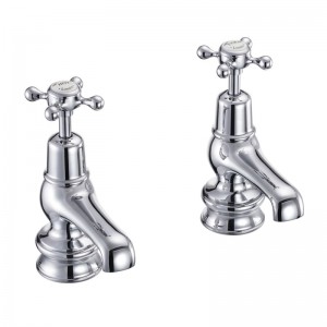 Burlington CLR1QT Claremont Regent Quarter Turn Cloakroom Basin Pillar Taps with 3(in) Nose Chrome with White Indicies