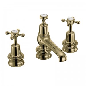 Burlington CLR12QTGOLD Claremont Regent Quarter Turn 3 Taphole Basin Mixer with Pop-Up Waste Gold with White Indicies