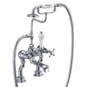 Burlington CLR15 Claremont Regent Deck Mounted Bath Shower Mixer with S Adjuster Chrome with White Indicies