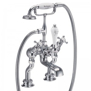 Burlington CLR19 Claremont Regent Deck Mounted Angled Bath Shower Mixer with S Adjuster Chrome with White Indicies