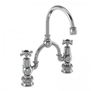 Burlington CLR28BLA Claremont Regent Bridge Basin Mixer with Curved Spout (230mm Tap Centre) Chrome with Matt Black Indicies