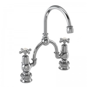 Burlington CLR28MED Claremont Regent Bridge Basin Mixer with Curved Spout (230mm Tap Centre) Chrome with Medici Indicies