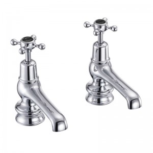 Burlington CLR2BLAQT Claremont Regent Quarter Turn Basin Pillar Taps with 5(in) Nose Chrome with Matt Black Indicies