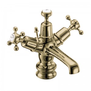 Burlington CLR4QTGOLD Claremont Regent Quarter Turn Basin Mixer Gold inc Pop-Up Waste with High Central White Indicies