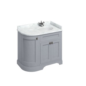 Burlington FC3G Freestanding 1000mm Curved Corner Right Hand Vanity Unit with Doors Classic Grey (Worktop with Vanity Basin NOT Included)