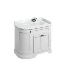 Burlington FC3W Freestanding 1000mm Curved Corner Right Hand Vanity Unit with Doors Matt White (Worktop with Vanity Basin NOT Included)