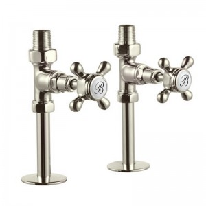 Burlington R7NKL Straight Radiator Valve [Pair] Nickel with White Indicies