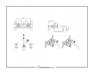 Burlington UK130ROUGH Basin Mixer Rough-In Kit (Required for Wall Mounted 3 Taphole Basin Mixer - NOT Included)