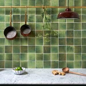 CaPietra Pottery Porcelain Square Floor & Wall Tile (Gloss Finish) Kale Green 100 x 100 x 10mm [7932]