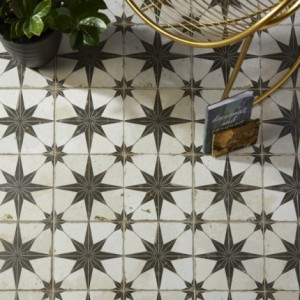 CaPietra Spitalfields Ceramic Floor & Wall Tile (Matt Finish) Retro Star Matt Black 450 x 450 x 10mm [7092]