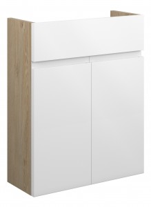 Corno Basin Unit (2 Door) 500mm White Gloss (Oak Cabinet) [PLUM109973]