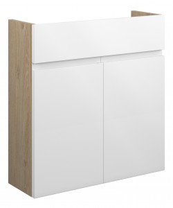 Corno Basin Unit (2 Door) 600mm White Gloss (Oak Cabinet) [PLUM109979]