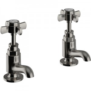 Heritage Dawlish Short Basin Pillar Taps Brushed Nickel [TDCNS00]